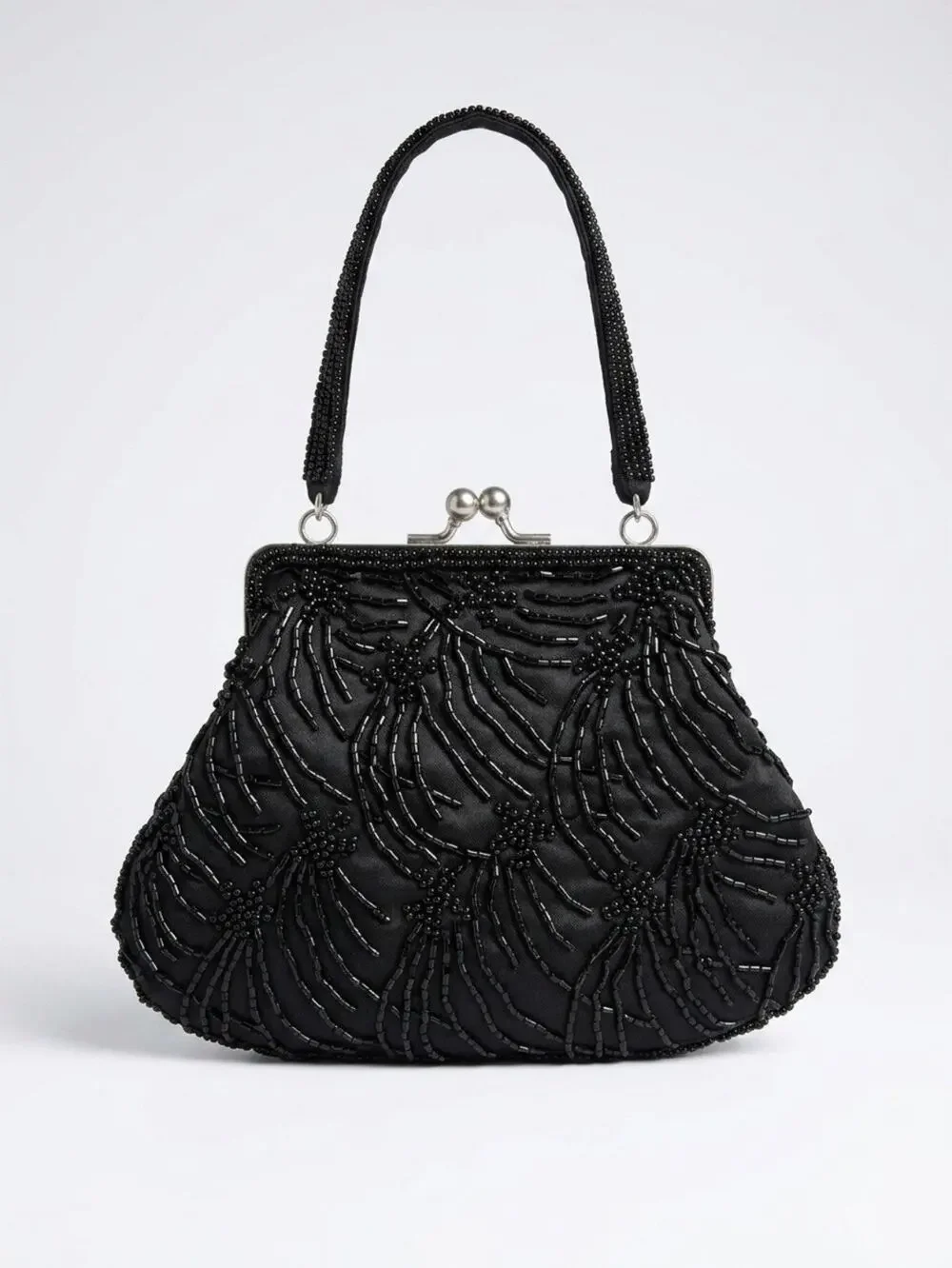Vtg Hand Sequins Beaded Silky Black Evening Mini Bag Whimsigoth Party Cocktail